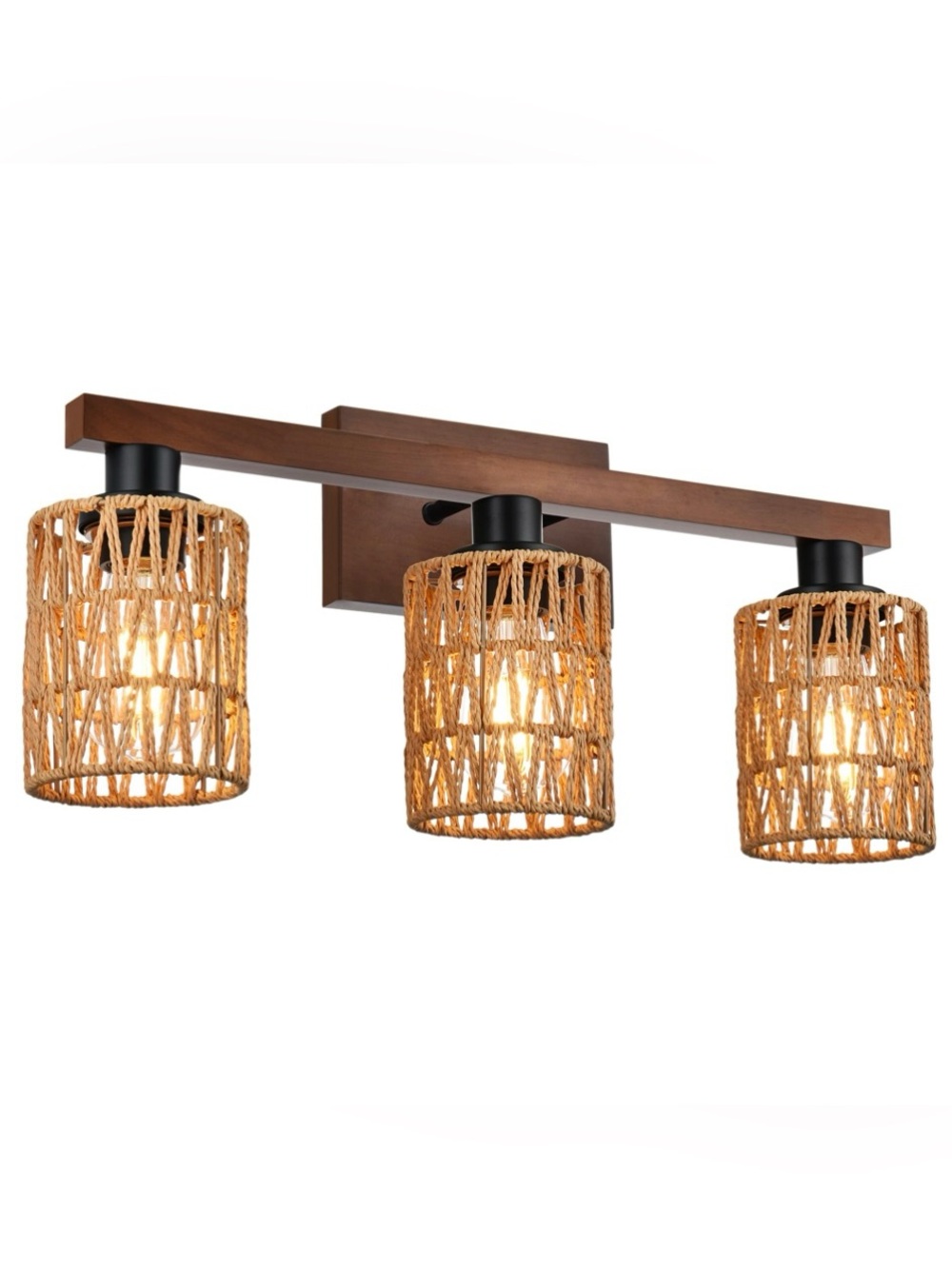 Rustic 3 Light Bathroom Vanity Light Fixture Rattan Wall Sconce 24 Inches